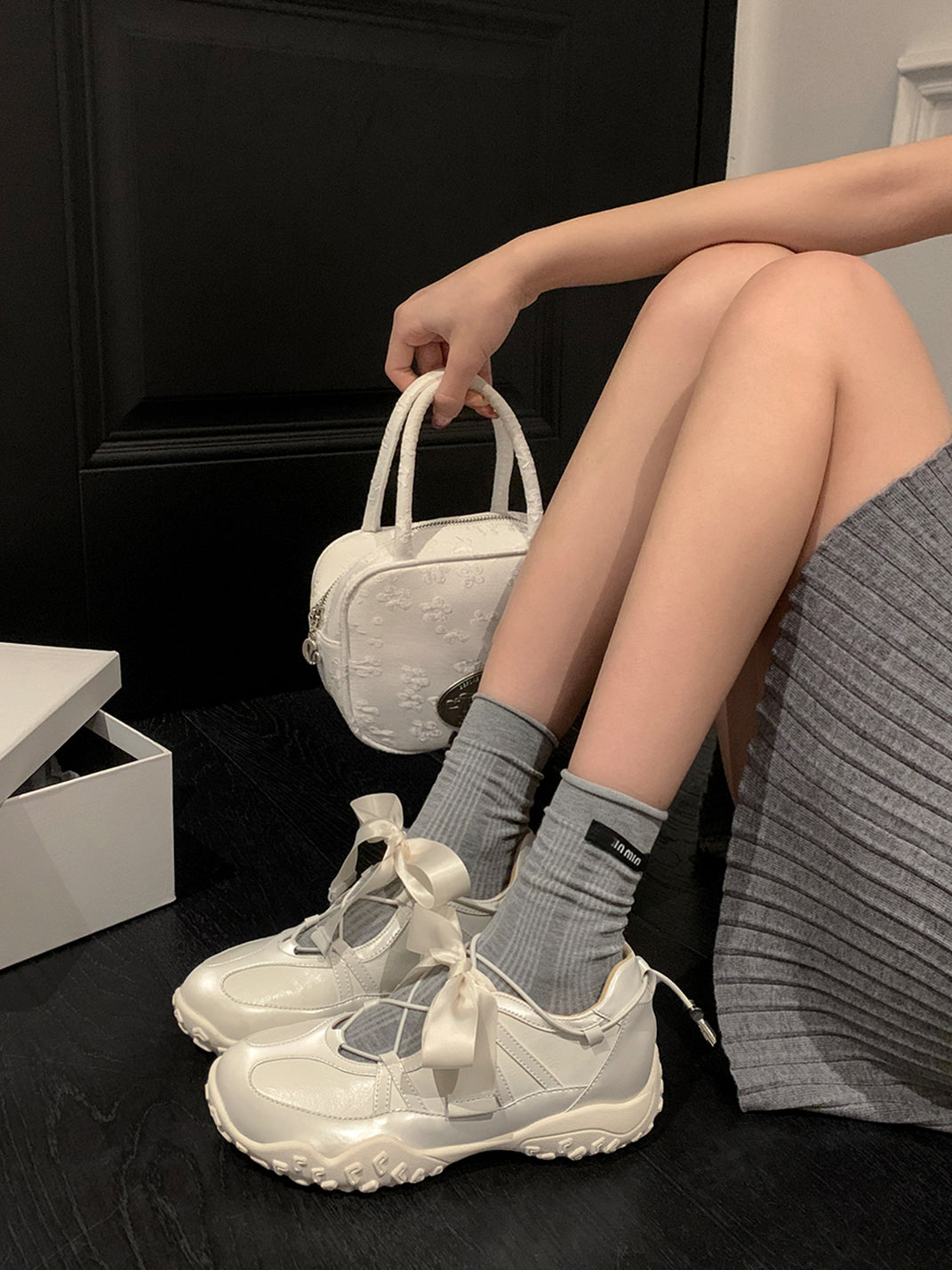 UNCLEWEN | Quick Lace Ribbon Ballet Trainer With Removable Insole-White - PSYLOS 1, UNCLEWEN | Quick Lace Ribbon Ballet Trainer With Removable Insole-White, Retro Trainers, UNCLEWEN, PSYLOS 1